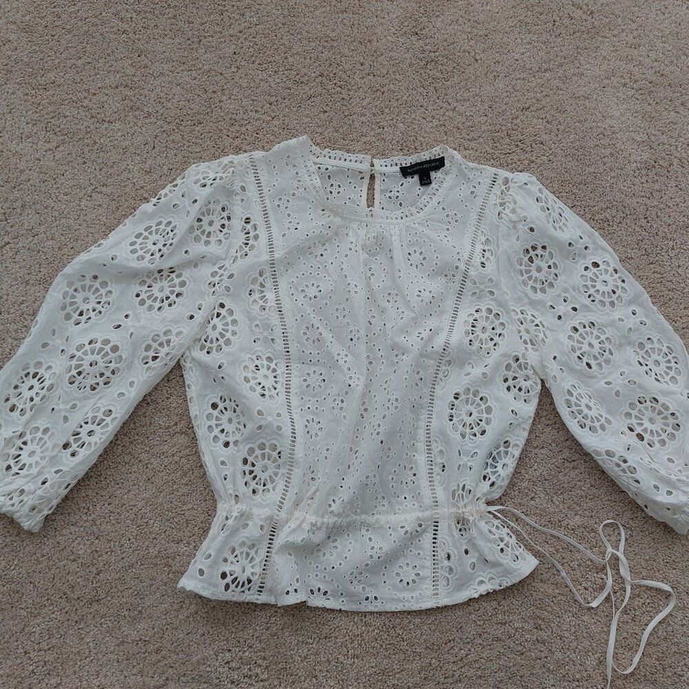 Banana Republic Cinched Waist Eyelet Blouse Top Cotton